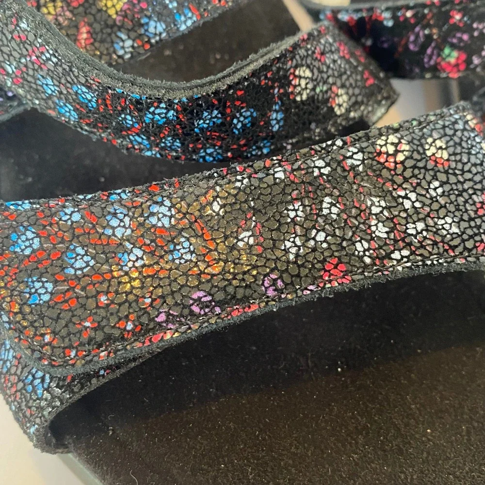 Alegria Wedge Sandals Womens 40 Black Floral‎ Slip Resistant Comfort Excellent